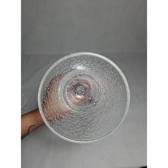 Vintage Pottery Barn Handblown Wine Glass Goblets Bubble Effect Purple Blue Stem - Picture 10 of 10